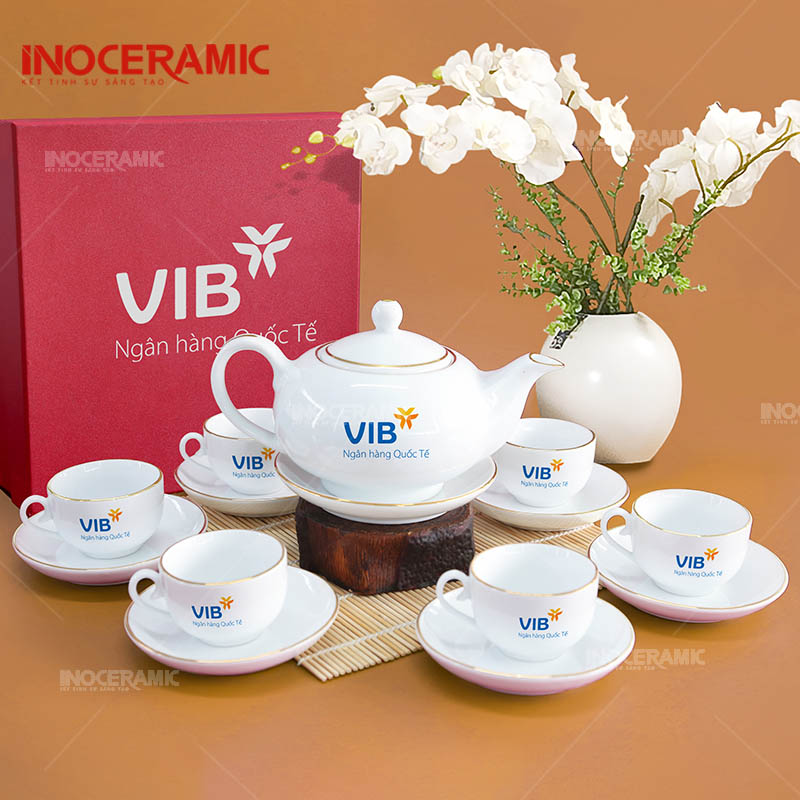 Ấm Chén Quà Tặng In Logo VIB\