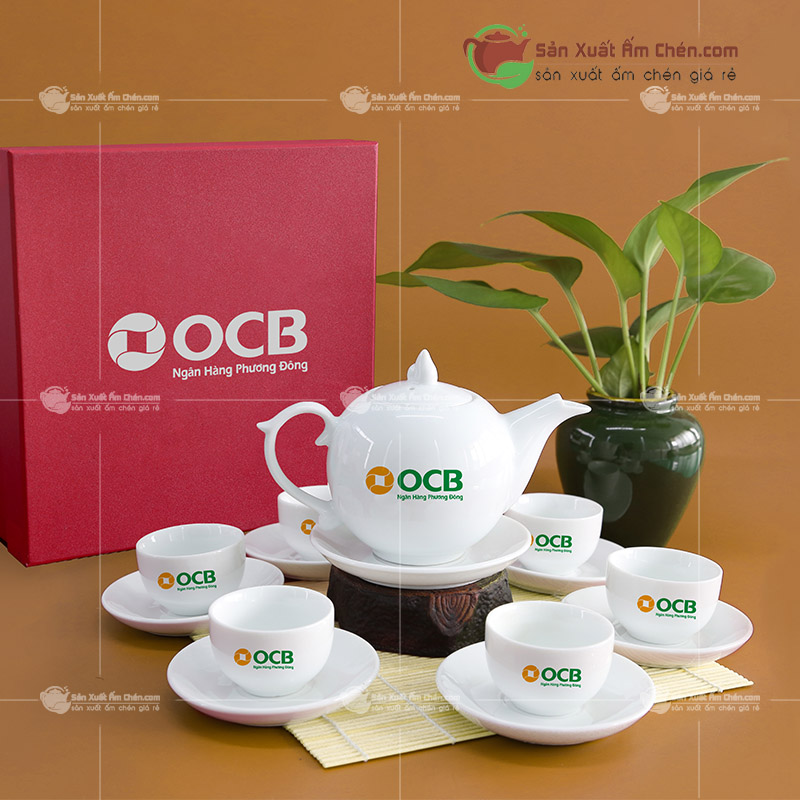 Bộ Trà In Logo OCB - Ấm chén Bát Tràng in logo